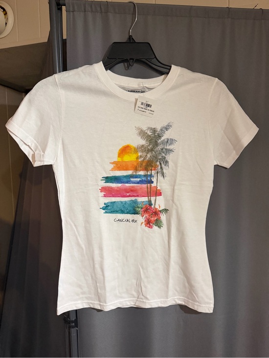 Caribbean Side Tops - Caribbean Side White Cancun Sunset Palm Graphic Tee